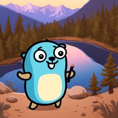 Happy go blue gopher in the mountains.