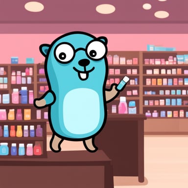 Go Blue Gopher buying cosmetics in a store.