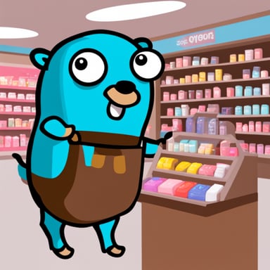 Go Blue Gopher buying cosmetics in a store.