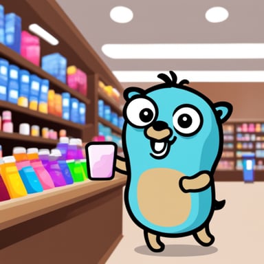 Go Blue Gopher buying cosmetics in a store.
