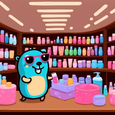 Go Blue Gopher buying cosmetics in a store.