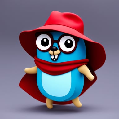 Go Blue Gopher wears a straw hat, red cape, and blue shorts.