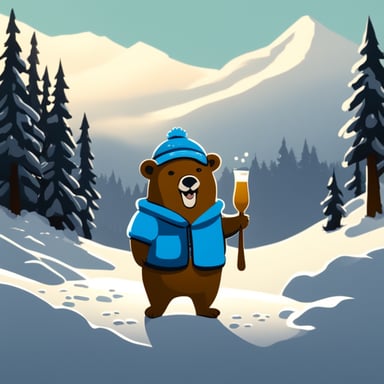 Go Blue Gopher on an island with vodka, beer, and a bear in the snow.