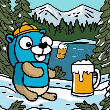 Go Blue Gopher on an island with vodka, beer, and a bear in the snow.