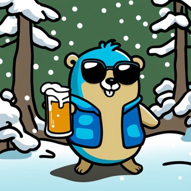 Go Blue Gopher on an island with vodka, beer, and a bear in the snow.