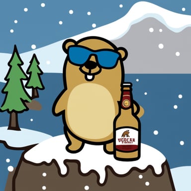 Go Blue Gopher on an island with vodka, beer, and a bear in the snow.