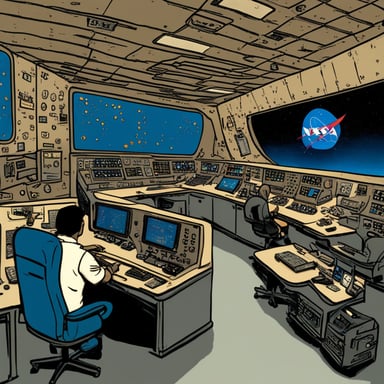 A NASA command control Go Blue Gopher.