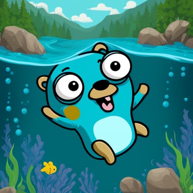 Go Blue Gopher as happy diving gopher