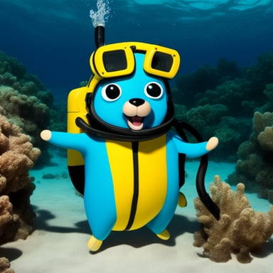 Happy Go Blue Gopher enjoys scuba diving.