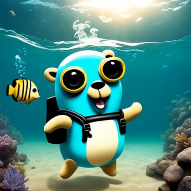 Happy Go Blue Gopher enjoys scuba diving.
