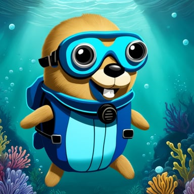 Happy Go Blue Gopher enjoys scuba diving.