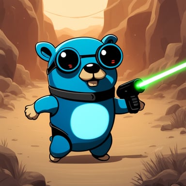 Cyborg go blue gopher with laser hands