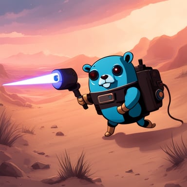 Cyborg go blue gopher with laser hands