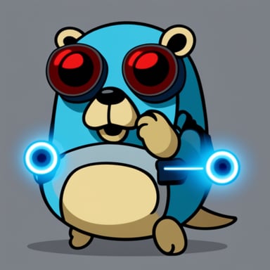Cyborg go blue gopher with laser hands