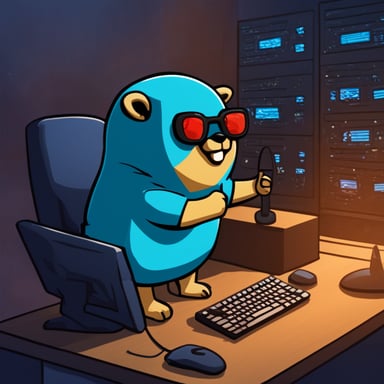 Go Blue Gopher in Yadro merch, master in server room.