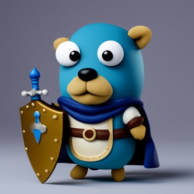 Go Blue Gopher as a knight with shield and sword.