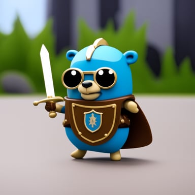 Go Blue Gopher as a knight with shield and sword.