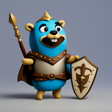 Go Blue Gopher as a knight with shield and sword.