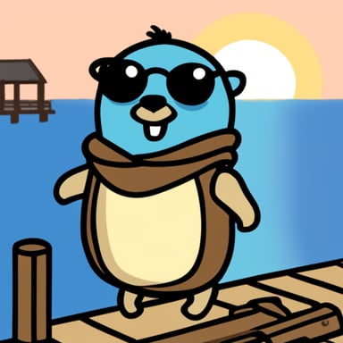 Go Blue Gopher sitting on a dock looking at the sea.