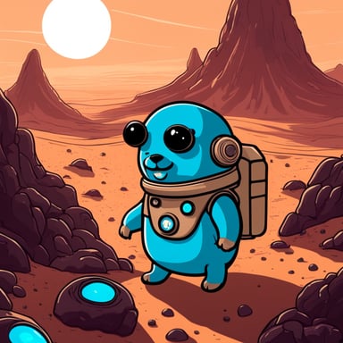 Go Blue Gopher looking to Earth from Mars with a futuristic setting around.