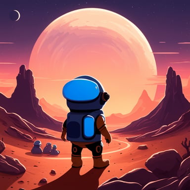 Go Blue Gopher looking to Earth from Mars with a futuristic setting around.
