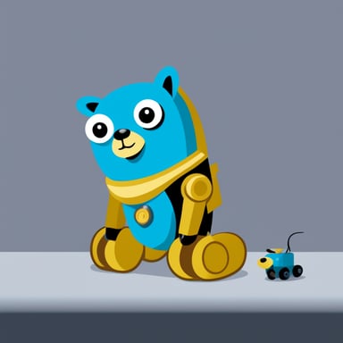 Go Blue Gopher assembling a robot dog.