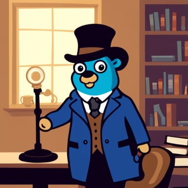 Go Blue Gopher as Sherlock Holmes investigates a case.
