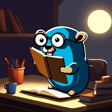 Go Blue Gopher is in a dark shelter, working on a notebook and looking out towards the sunny outside.