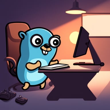 Go Blue Gopher is in a dark shelter, working on a notebook and looking out towards the sunny outside.