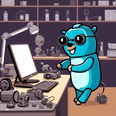 Go Blue Gopher is an engineer assembling a robot.