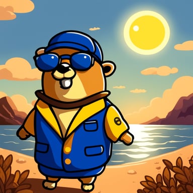 Go Blue Gopher under the setting sun in Brighting suit