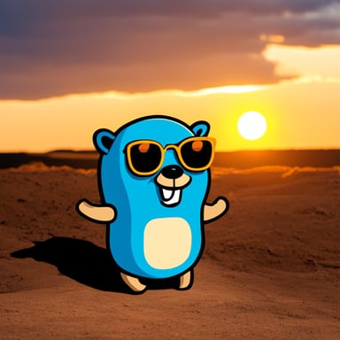 Go Blue Gopher under the setting sun in Brighting suit