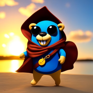 Go Blue Gopher under the setting sun in Brighting suit