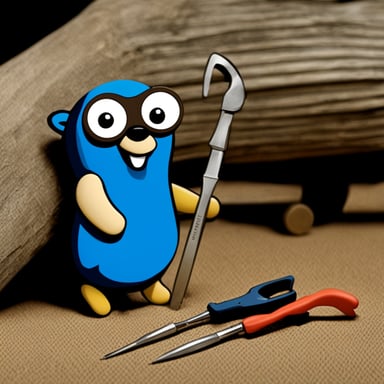 Slick go blue gopher with tools.