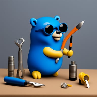 Slick go blue gopher with tools.