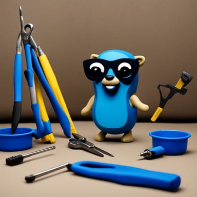 Slick go blue gopher with tools.