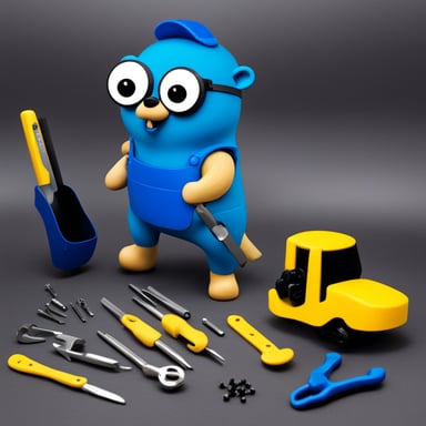 Slick go blue gopher with tools.
