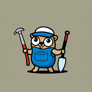 Serious Go Blue Gopher with tools on white background