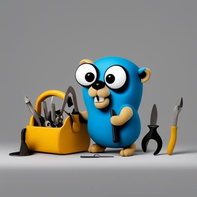 Serious Go Blue Gopher with tools on white background