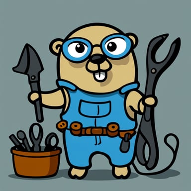 Serious Go Blue Gopher with tools on white background