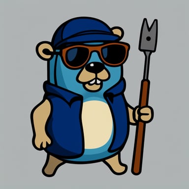 Serious Go Blue Gopher with tools on white background