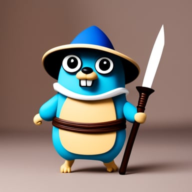 Go Blue Gopher as a samurai standing on foot
