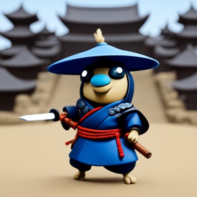 Go Blue Gopher as a samurai standing on foot