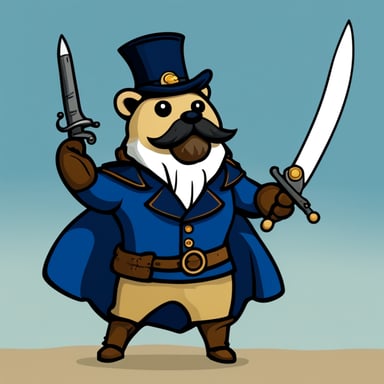 Go Blue Gopher as a Victorian sabre fighter with a moustache and beard.