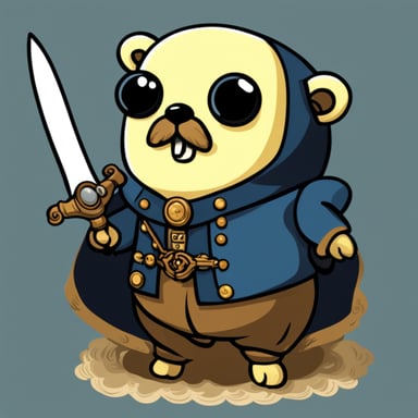Go Blue Gopher as a Victorian sabre fighter with a moustache and beard.