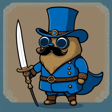 Go Blue Gopher as a Victorian sabre fighter with a moustache and beard.