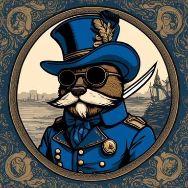The Go Blue Gopher is envisioned as a Victorian sabre fighter, complete with a distinguished moustache and beard, showcasing both elegance and bravery.