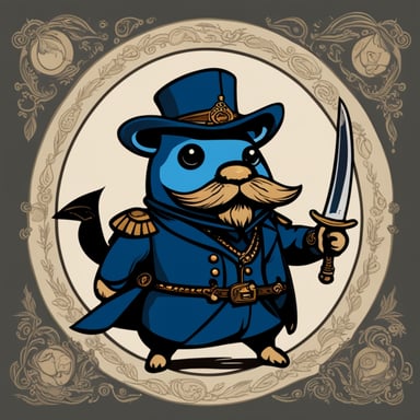 The Go Blue Gopher is envisioned as a Victorian sabre fighter, complete with a distinguished moustache and beard, showcasing both elegance and bravery.