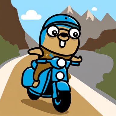 Go Blue Gopher riding a motorcycle.