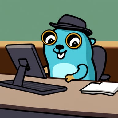 Go Blue Gopher listens to a Golang congress.